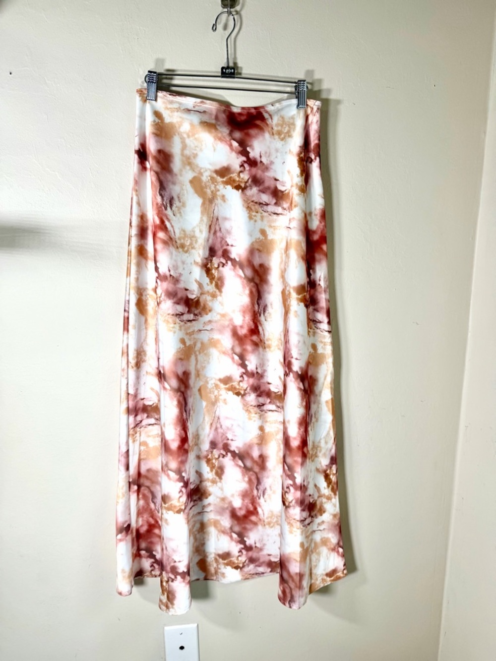 Marble Print Maxi Skirt in White, Rust & Tan